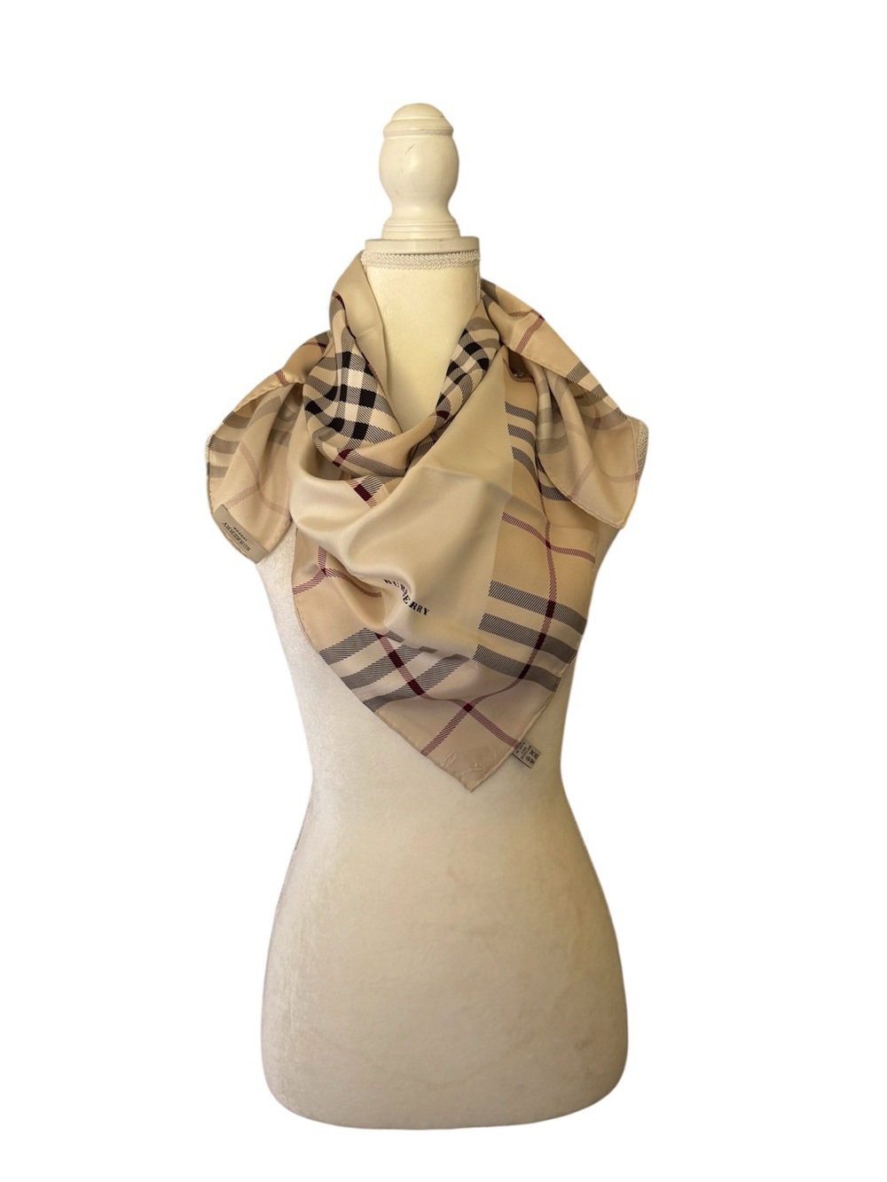 Burberry Beige Plaid Silk Square Scarf
